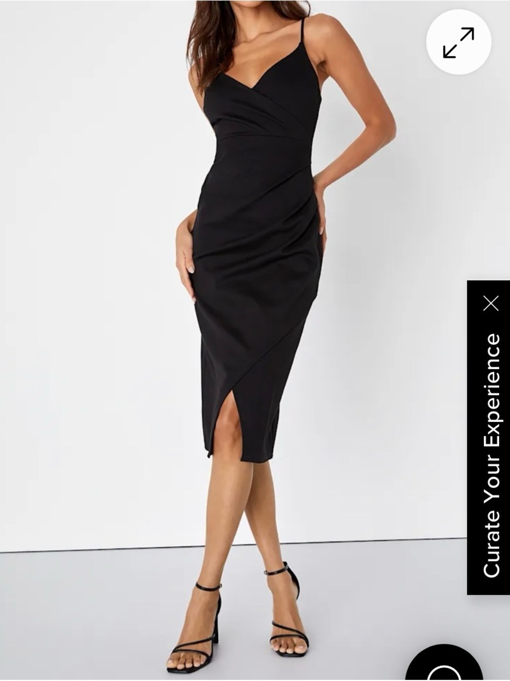 Lulu's Black Spaghetti-Strap Faux Wrap Midi Dress